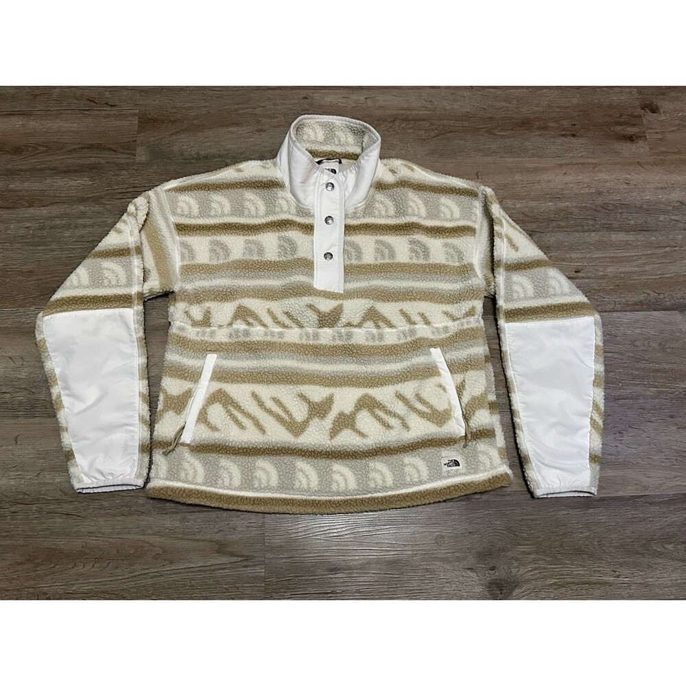 The North Face Womens Size S 1/4 Snap Button‎ Pullover Long Sleeve Fleece Beige
